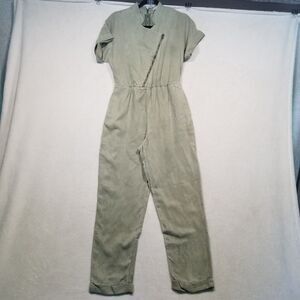 Alice + Olivia 2 Leonarda Sage Green Jumpsuit Utility Safari Cropped Linen Blend